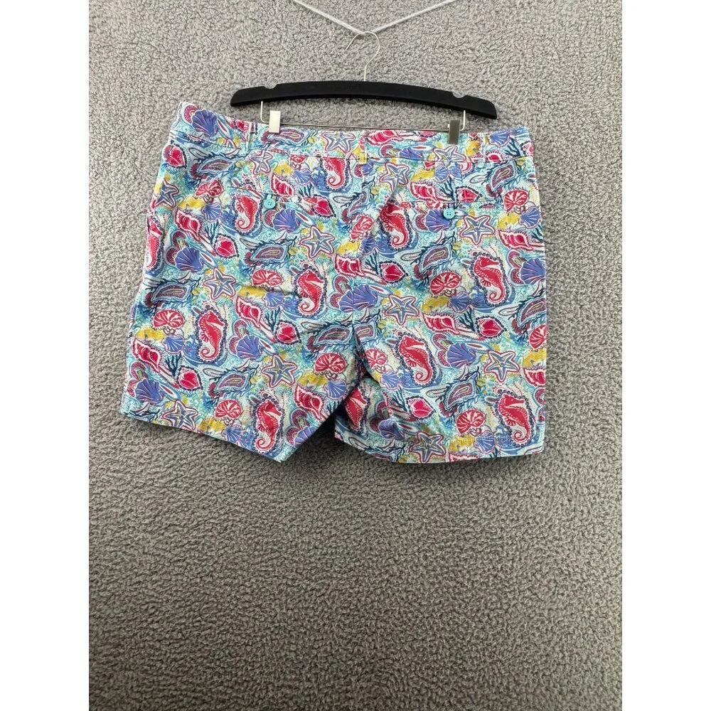 Talbots Weekend Shorts Coastal Shell Paisley Print Chino Flat Front Women Size16